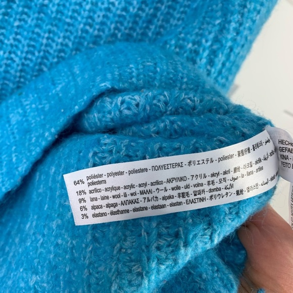 Zara MEDIUM Chunky Knit Sweater Turquoise Blue Cowl Wool - Picture 6 of 8
